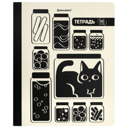 Тетрадь А5 96 л. BRAUBERG, на сшивке с корешком, клетка, обложка картон, "Кот-Непоседа", 405292