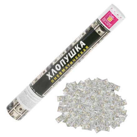 Хлопушка пневматическая 40 см "DOLLARS", бумага, наполнитель "доллары", ЗОЛОТАЯ СКАЗКА, 592463