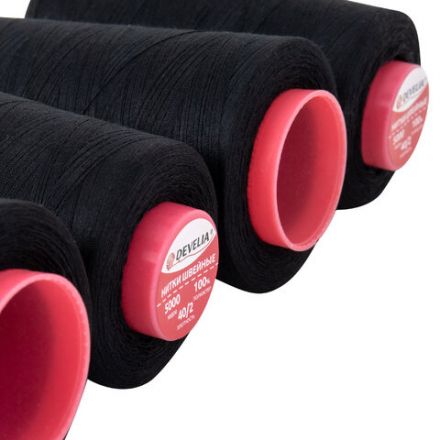 Нитки швейные 40/2 5000 ярд. (4572 м), Набор 4 черных, DEVELIA (Девелиа), 665428