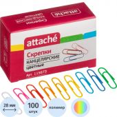 Скрепки Attache цветные металлические с полимерным покрытием 28 мм (100 штук в упаковке)