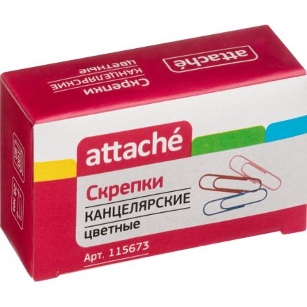 Скрепки Attache цветные металлические с полимерным покрытием 28 мм (100 штук в упаковке)