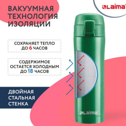 Термокружка 470 мл из нержавеющей стали SUS304, изумрудно-зеленый бархат матовый, LAIMA, 608823 Термокружка 470 мл из нержавеющей стали SUS304, изумрудно-зеленый бархат матовый, LAIMA, 608823
