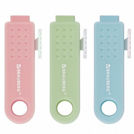 Ластики выдвижные BRAUBERG "Slider Mini", НАБОР 3 ШТУКИ, 68х18х12 мм, пастельные цвета, блистер, 271992