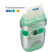 Ластик -точилка Milan CAPSULE SILVER+2 зап.ластика, цв в асс, блистBYM10356