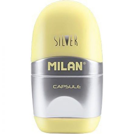 Ластик -точилка Milan CAPSULE SILVER+2 зап.ластика, цв в асс, блистBYM10356