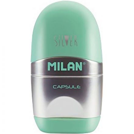 Ластик -точилка Milan CAPSULE SILVER+2 зап.ластика, цв в асс, блистBYM10356