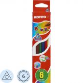 Карандаши цветные Kores 6 цветов трехгранные