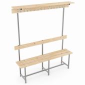 Скамья с вешалкой, спинкой и полкой "СВТ 9", 1760х2000х395 мм, 14 крючков, регулируемые опоры, каркас металлический серый, сиденье дерево