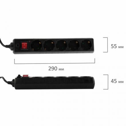 Сетевой фильтр SONNEN U-3513, 5 розеток, с заземлением, выключатель, 10 А, 3 м, черный, 513489