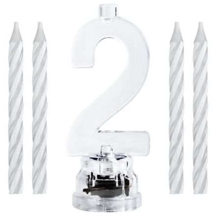 Цифра-подсвечник "2" светодиодная, ЗОЛОТАЯ СКАЗКА, в наборе 4 свечи 6 см, 1 батарейка, 591425