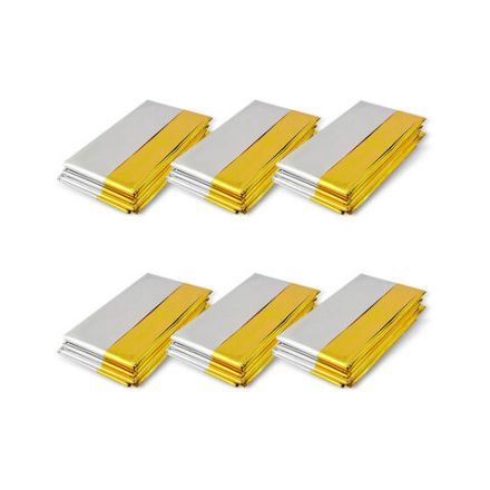 Термоодеяло покрывало изотермическое КОМПЛЕКТ 6 шт., серебро/золото, 160х210 см, DASWERK (ДАСВЕРК), 631158