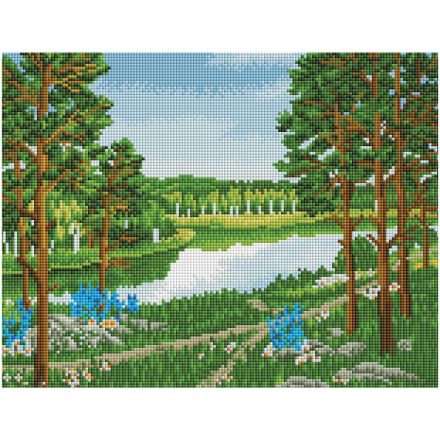 Алмазная мозаика ТРИ СОВЫ "Летний пейзаж", 30*40см, холст на деревянном подрамнике, картонная коробка с пластиковой ручкой