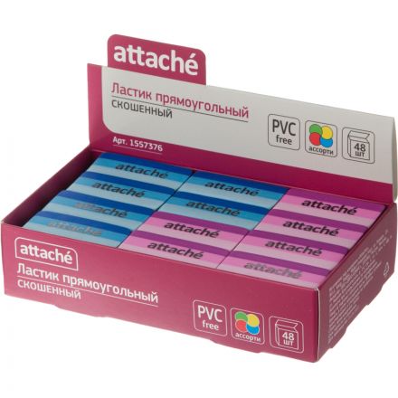 Ластик Attache прямоуг. скош., 49x19x8 мм, термопл.каучук, ассорти