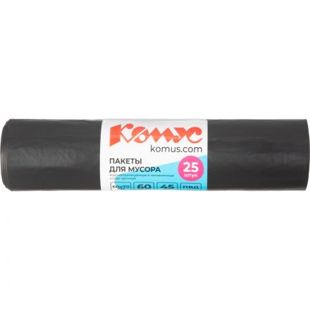 Мешки для мусора ПВД 60л 45мкм 25шт/рул черные 60x70см Комус Мешки для мусора ПВД 60л 45мкм 25шт/рул черные 60x70см Комус