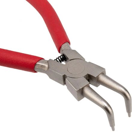 Щипцы для стопорных колец загнутый сжим 160мм, облив. рук. REXANT 12-4637