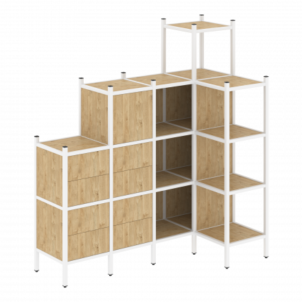Loft Угловой внутренний стеллаж наборный VR.L-48 Тиквуд светлый/Белый металл 1694*862*1869