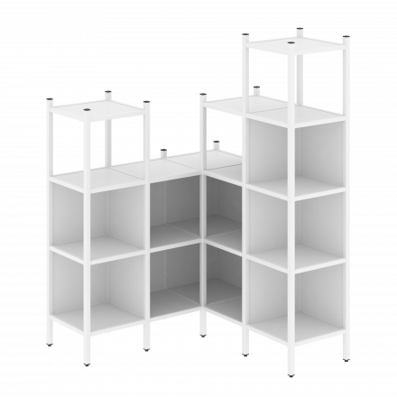 Loft Угловой внутренний стеллаж наборный VR.L-39 Белый бриллиант/Белый металл 1278*1278*1869