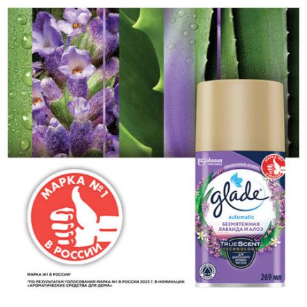 Сменный баллон 269 мл, GLADE "Безмятежная лаванда и алоэ" для автоматических освежителей, 864986