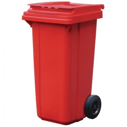 Контейнер-бак мусорный 120 л пластиковый на 2-х колесах с крышкой красный