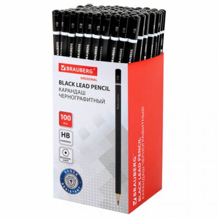 Карандаш чернографитный BRAUBERG, 1 шт., "Touch line", НВ, корпус черный, заточенный, 180621
