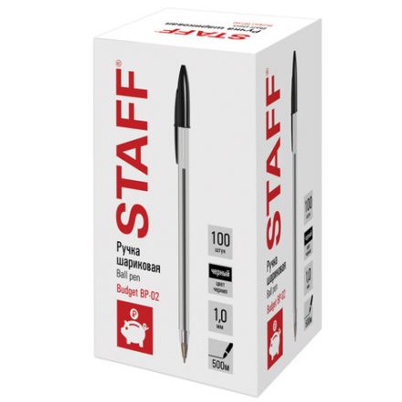 Ручка шариковая STAFF Basic Budget BP-02, письмо 500 м, ЧЕРНАЯ, длина корпуса 13,5 см, линия письма 0,5 мм, 143759 Ручка шариковая STAFF Basic Budget BP-02, письмо 500 м, ЧЕРНАЯ, длина корпуса 13,5 см, линия письма 0,5 мм, 143759